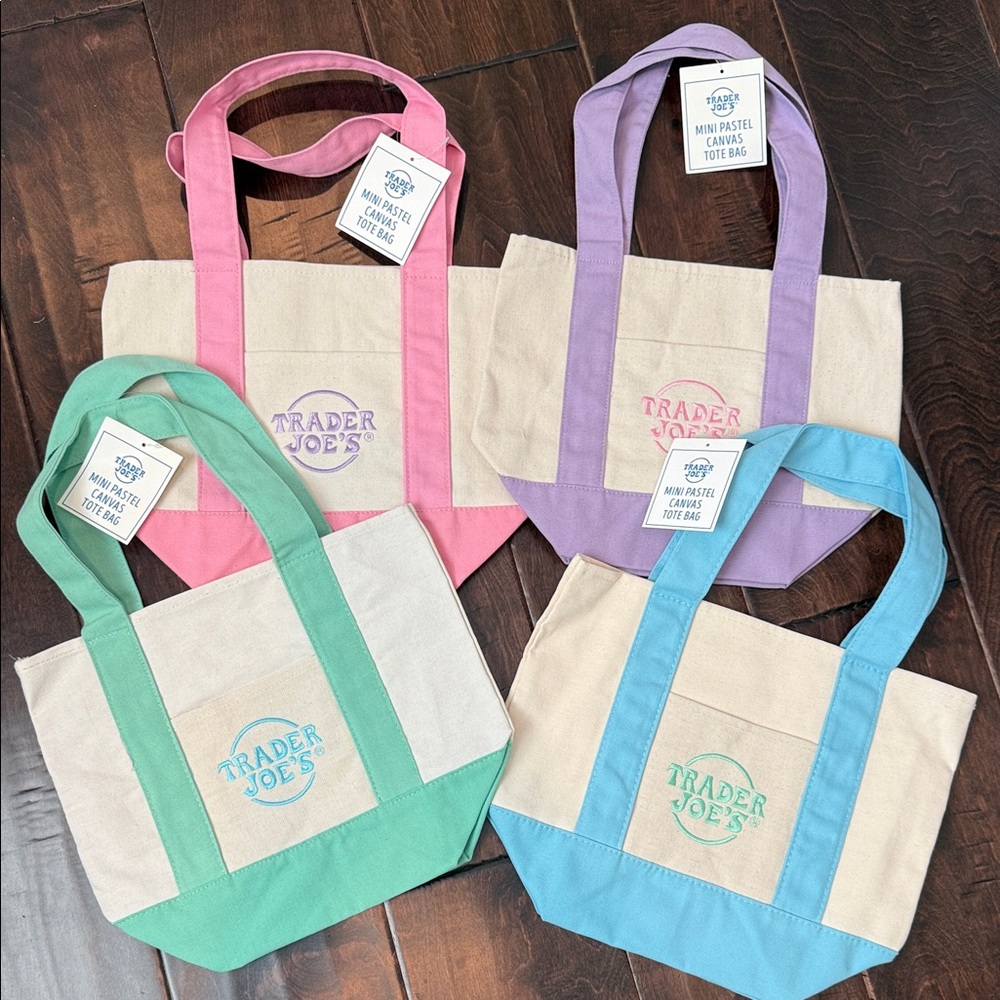 Trader Joe’s 2026 Mini Pastel Canvas Tote Bag Set - Pink, Lavender, Mint, Blue